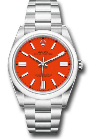 Replica Rolex Oyster Perpetual 41 Watch 124300 Domed Bezel - Coral Red Index Dial - Oyster Bracelet